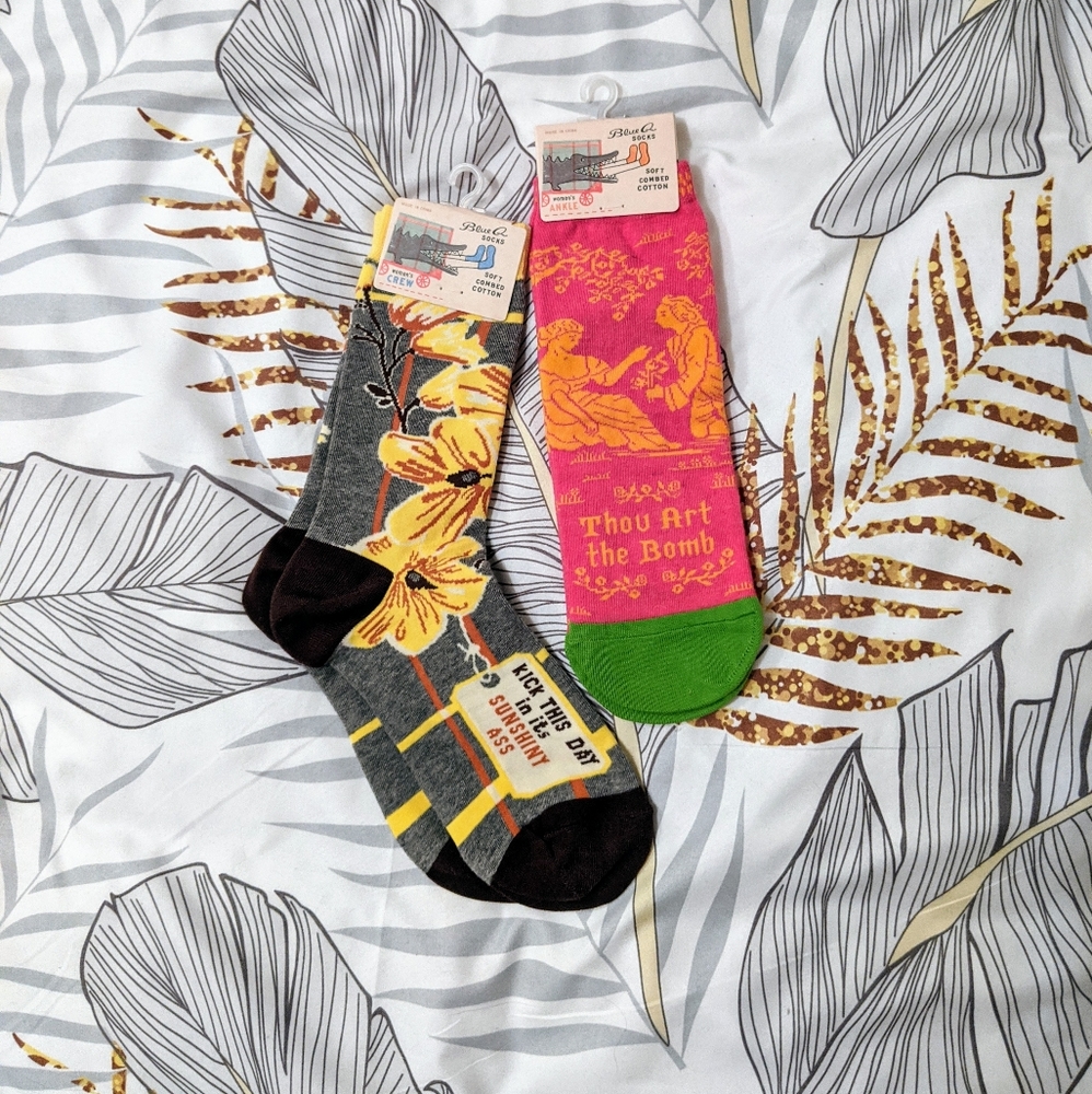 Fun Women's Blue Q Crew Socks w/ Funny Phrases